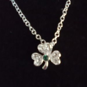 Dainty NVC Silver Rhinestone Clover Necklace.